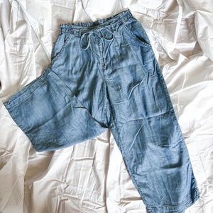 Faux denim flowy pants